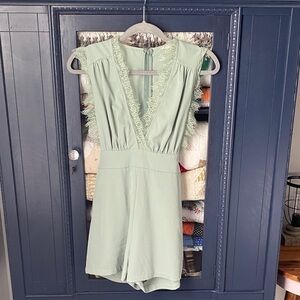 Altar'd State Sage Green Romper with Lace Detail